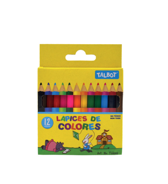 Lápices de Color, Cortos, TS, Cuerpo Hexagonal, Mina 3.0 mm, Estuche x 12 Colores. 